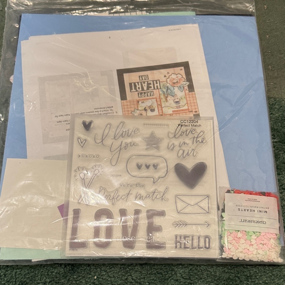 Love-Themed Clear Acrylic Stamp Set with Purple Accents